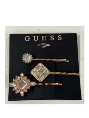Guess Rhinestone Hair Clips Bobby Pins Bling Set of Three